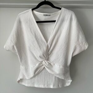 Zara | Twist Hem V-Neck Textured Blouse | White | M